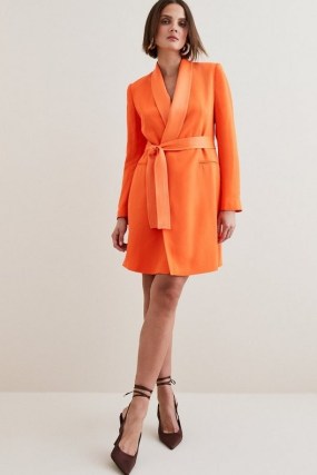 Karen Millen Tuxedo Wrap Mini Dress in Orange – vibrant jacket style evening dresses – glamorous blazer style occasion clothing - flipped