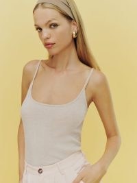 Reformation Uma Cashmere Sweater Tank in Wheat | women’s strappy knitted tanks | womens skinny shoulder strap vest top