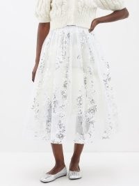 SIMONE ROCHA Sequin-embroidered tulle midi skirt in ivory – sequinned sheer overlay skirts – voluminous romantic clothing