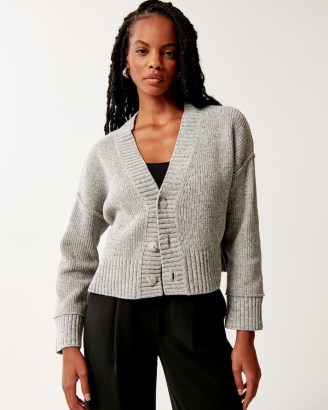 Abercrombie & Fitch Chenille Cardigan in Grey | soft feel drop shoulder cardigans - flipped