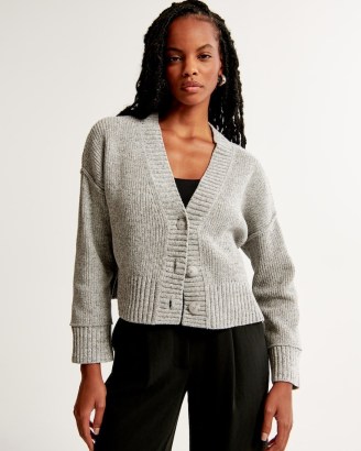 Abercrombie & Fitch Chenille Cardigan in Grey | soft feel drop shoulder cardigans