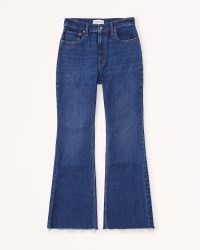 Abercrombie & Fitch High Rise Vintage Flare Jean in Dark With Raw Hem | women’s blue flared jeans | casual denim fashion