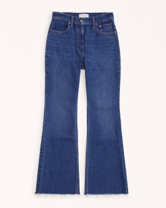 Abercrombie & Fitch High Rise Vintage Flare Jean in Dark With Raw Hem | women’s blue flared jeans | casual denim fashion - flipped