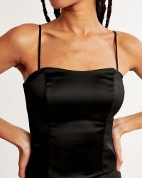 Abercrombie & Fitch Satin Sculpt Strapless Corset Top in Black | fitted bandeau tops | strappy fashion