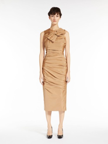 MAX MARA TORBOLE T-Shirt dress CAMEL – chic vintage style clothing – light brown sleeveless ruched detail pencil dresses