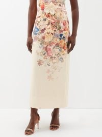 ZIMMERMANN Floral-print linen midi skirt / romantic style occasion skirts