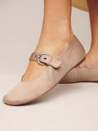 Reformation Bethany Ballet Flat in Champagne – Mary Jane style ballerina flats - flipped