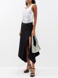 Y/PROJECT Evergreen cutout organic-cotton denim midi skirt in black ~ asymmetric cut out detail skirts