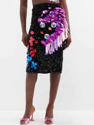 GERMANIER Sequinned pencil skirt in black / glittering sequin covered occasion skirts / glamorous evening clothing - flipped