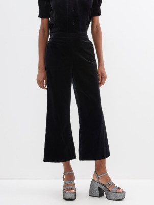 THE VAMPIRE’S WIFE The Toto cropped cotton-velvet trousers in black – women’s plush crop leg pants - flipped