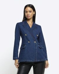 RIVER ISLAND Blue Fitted Denim Blazer ~ womens double breasted blazers ~ fashionable jackets