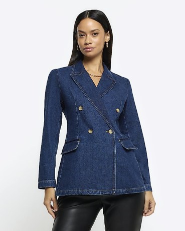 RIVER ISLAND Blue Fitted Denim Blazer ~ womens double breasted blazers ~ fashionable jackets p
