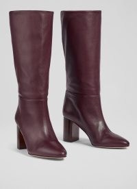 L.K. BENNETT Brogan Wine Leather Slouchy Knee Boots ~ women’s dark red autumn footwear