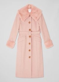 L.K. BENNETT Bryony Pink Italian Recycled Wool Coat ~ women’s sustainable luxury winter coats ~ womens luxe faux fur trim outerwear