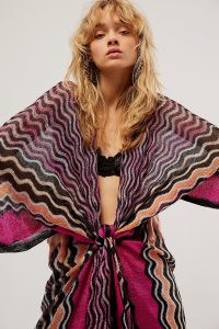 Free People Pharaoh Fine Knit Kimono in Fuchsia Combo | knitted metallic fibre kimonos | zig zag print fashion
