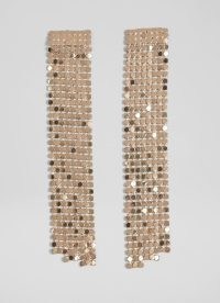 L.K. BENNETT Carly Gold Chainmail Drop Earrings ~ long metallic occasion drops ~ glamorous statement party jewellery