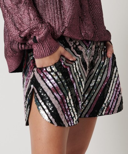 ONE TEASPOON CHEVRON HAND SEQUIN PARTY SHORTS / women’s striped sequinned short p - flipped