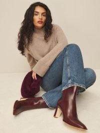 Reformation Gillian Ankle Boot in Ruby ~ red leather block heel boots ~ women’s luxury autumn footwear