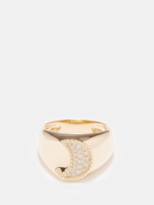 YVONNE LEON Crescent Moon diamond & 9kt gold ring – women’s celestial inspired jewellery – womens luxe pinky rings - flipped