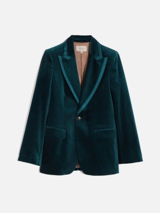 JIGSAW Velvet Ashby Blazer in Teal – women’s blue green soft feel blazers – womens luxe style jackets - flipped