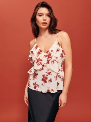Reformation Kalea Top in Carmina / strappy flora tops / ruffled cami / ruffle detail camisole - flipped
