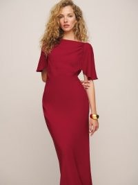 Reformation Lassie Dress in Sangre ~ red angel sleeve maxi dresses ~ chic occasion clothing ~ sophisticated party fashion ~ deep V-back