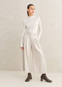 me and em Luxe Flannel Wide-Leg Crop Trouser in Cream – women’s contemporary autumn clothing – chic cropped trousers