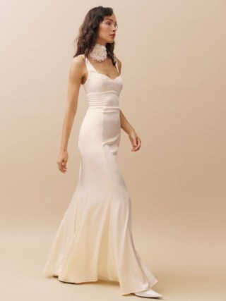 Reformation Payton Satin Dress in Fior Di Latte ~ fitted wedding dresses with a sweetheart neckline ~ luxe bridal gown - flipped