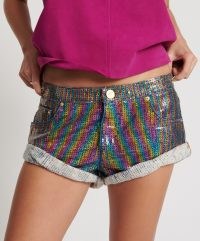 ONE TEASPOON RAINBOW SEQUIN BANDITS LOW WAIST DENIM SHORT / multicoloured sequinned shorts