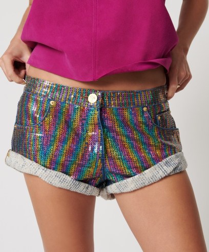 ONE TEASPOON RAINBOW SEQUIN BANDITS LOW WAIST DENIM SHORT / multicoloured sequinned shorts p - flipped