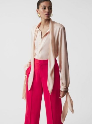 REISS GISELLE TIE DETAIL BLOUSE in NUDE ~ chic pale pink blouses - flipped