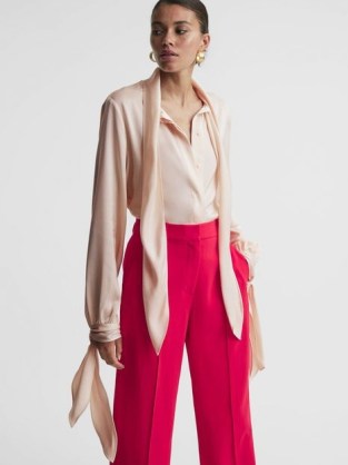 REISS GISELLE TIE DETAIL BLOUSE in NUDE ~ chic pale pink blouses