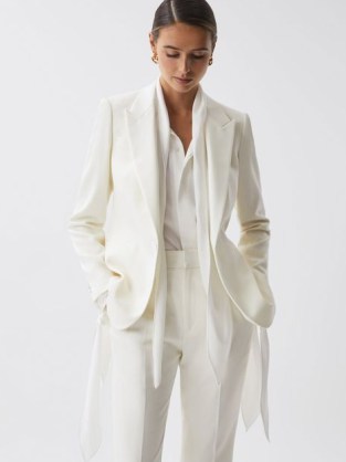 REISS MILA TAILORED FIT SINGLE BREASTED WOOL BLAZER in OFF WHITE ~ women’s sophisticated occasion blazers ~ womens chic party jackets - flipped
