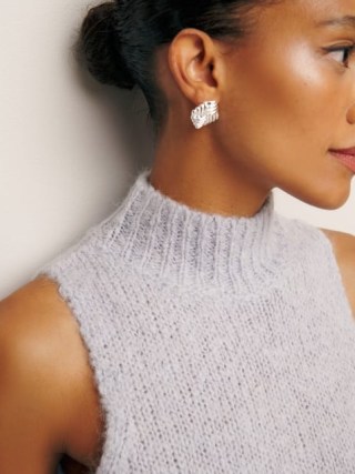 Reformation Saga Sleeveless Turtleneck Sweater in Light Grey | sleeveless high neck knitted tops | luxe style knitwear | luxury alpaca knits - flipped