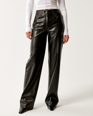 Abercrombie & Fitch Vegan Leather High Rise Loose Pant in Black – women’s relaxed faux leather trousers p - flipped
