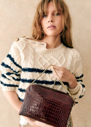 Sezane ABEL BAG in Chocolate Crocodile Print ~ croc embossed leather bags ~ luxe brown crossbody p - flipped
