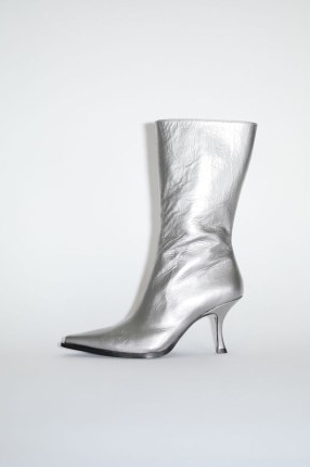 ACNE STUDIOS LEATHER HEEL BOOTS SILVER – metallic pointed toe western ...