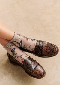 Sezane ANDRÉ LOAFERS in Brown Python Print ~ women’s snake embossed leather loafer shoes