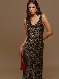 Reformation Annabelle Silk Dress in Leo / silky leopard print maxi length slip dresses