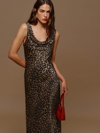 Reformation Annabelle Silk Dress in Leo / silky leopard print maxi length slip dresses - flipped