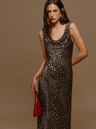 Reformation Annabelle Silk Dress in Leo / silky leopard print maxi length slip dresses