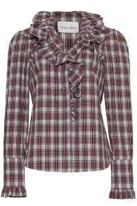 Cara Cara Anne Blouse in Tartan Plaid Turtledove / checked ruffle trim blouses / women’s ruffled check print cotton poplin tops p