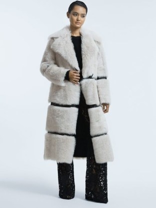Reiss SLOANE ATELIER SHEARLING LEATHER TRIM LONG COAT PINK – women’s luxury fluffy winter coats – luxe outerwear p - flipped