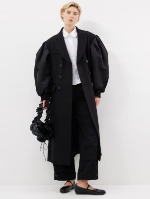 SIMONE ROCHA Balloon-sleeve felted wool-blend coat in black – women’s longline winter coats with voluminous sleeves p - flipped