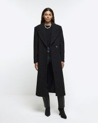 RIVER ISLAND Black Embellished Longline Coat ~ women’s long length winter coats with diamante embellishments