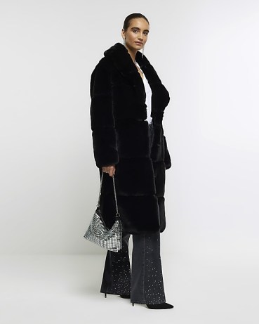 RIVER ISLAND Black Faux Fur Robe Coat ~ glamorous longline winter coats p