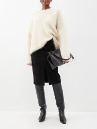 TOTEME Front-slit suede midi skirt in black ~ chic pencil skirts ~ women’s luxe winter clothing