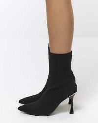 RIVER ISLAND Black Knitted Heeled Ankle Boots ~ women’s on-trend footwear