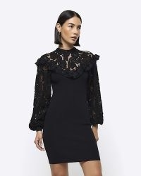 RIVER ISLAND Black Lace Bodycon Mini Dress ~ fitted semi sheer dresses