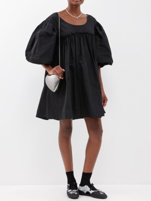 SIMONE ROCHA Puff-sleeve taffeta mini dress in black – women’s balloon sleeve oversized dresses p